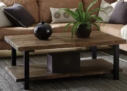 Kirkland's Home Coffee Tables-Large Brown Pine Wood And Metal Coffee Table