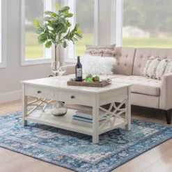 Kirkland's Home Coffee Tables-Lattice Raised Top Storage Coffee Table
