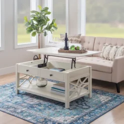 Kirkland's Home Coffee Tables-Lattice Raised Top Storage Coffee Table
