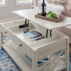 Kirkland's Home Coffee Tables-Lattice Raised Top Storage Coffee Table