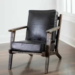 Kirkland's Home Accent Chairs-Leather And Wood Accent Chair