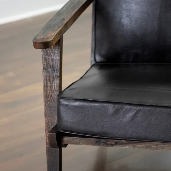 Kirkland's Home Accent Chairs-Leather And Wood Accent Chair