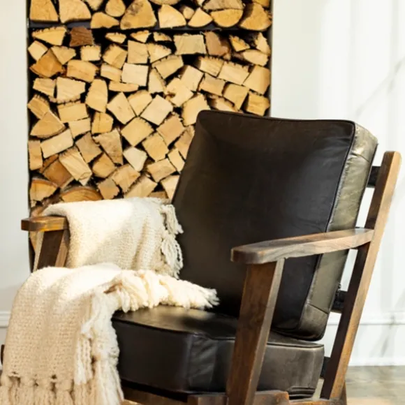 Kirkland's Home Accent Chairs-Leather And Wood Accent Chair