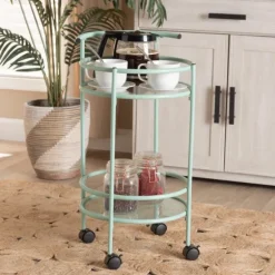 Kirkland's Home Kitchen Islands & Bar Carts-Light Blue Round Metal Bar Cart
