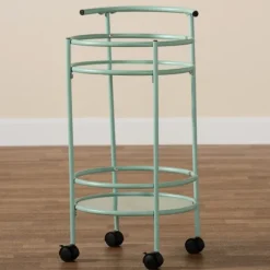 Kirkland's Home Kitchen Islands & Bar Carts-Light Blue Round Metal Bar Cart