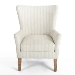 Kirkland's Home Accent Chairs-Light Blue Stripe Wingback Accent Chair