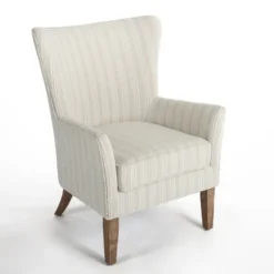 Kirkland's Home Accent Chairs-Light Blue Stripe Wingback Accent Chair