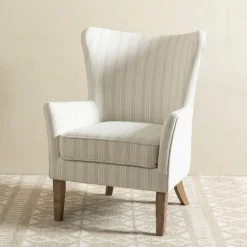Kirkland's Home Accent Chairs-Light Blue Stripe Wingback Accent Chair