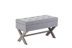 Kirkland's Home Benches & Ottomans-Light Button Tufted Storage Cross Leg Bench