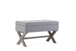 Kirkland's Home Benches & Ottomans-Light Button Tufted Storage Cross Leg Bench