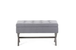 Kirkland's Home Benches & Ottomans-Light Button Tufted Storage Cross Leg Bench