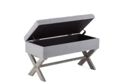 Kirkland's Home Benches & Ottomans-Light Button Tufted Storage Cross Leg Bench