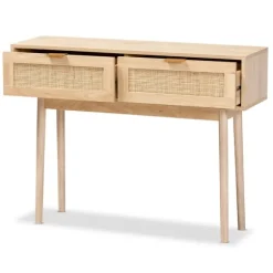 Kirkland's Home Console Tables-Light Oak Rat And Wood Console Table