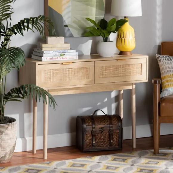 Kirkland's Home Console Tables-Light Oak Rat And Wood Console Table