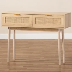 Kirkland's Home Console Tables-Light Oak Rat And Wood Console Table