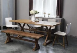 Kirkland's Home Benches & Ottomans-Light Reclaimed Wood Hourglass Base Bench