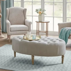 Kirkland's Home Benches & Ottomans-Light Tufted Button Martha Stewart Ottoman