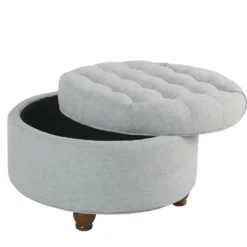 Kirkland's Home Benches & Ottomans-Light Tufted Round Storage Ottoman