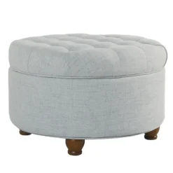 Kirkland's Home Benches & Ottomans-Light Tufted Round Storage Ottoman