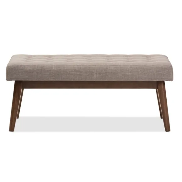 Kirkland's Home Benches & Ottomans-Light Tufted Walnut Wood Bench