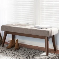 Kirkland's Home Benches & Ottomans-Light Tufted Walnut Wood Bench