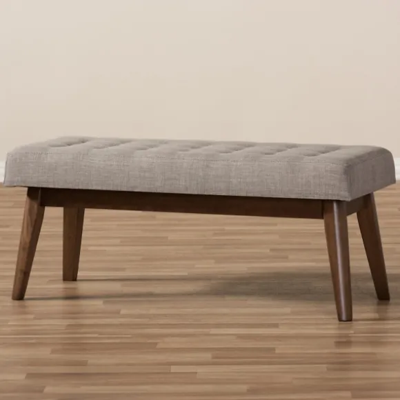 Kirkland's Home Benches & Ottomans-Light Tufted Walnut Wood Bench
