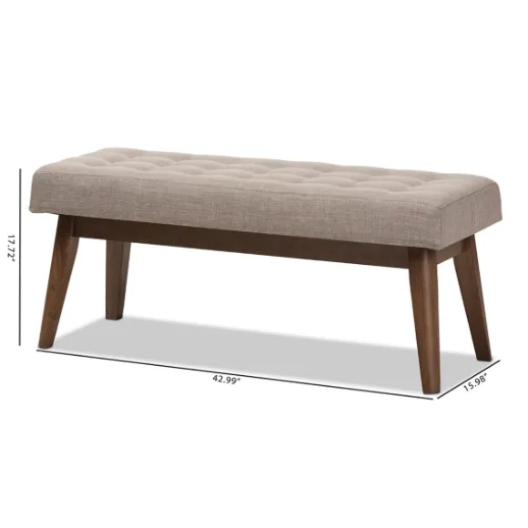 Kirkland's Home Benches & Ottomans-Light Tufted Walnut Wood Bench