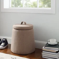 Kirkland's Home Benches & Ottomans-Light Upholstered Top Handle Storage Ottoman