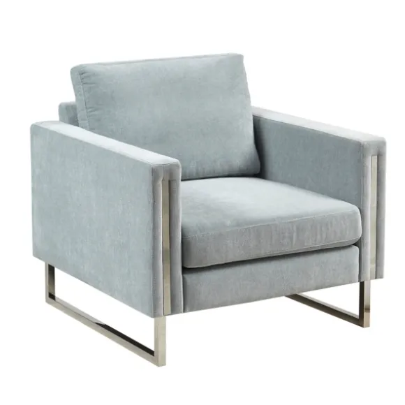 Kirkland's Home Accent Chairs-Light Velvet And Chrome Accent Chair