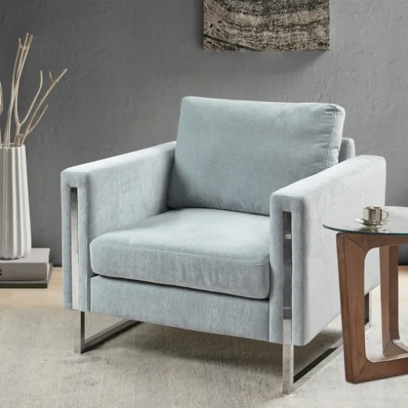 Kirkland's Home Accent Chairs-Light Velvet And Chrome Accent Chair