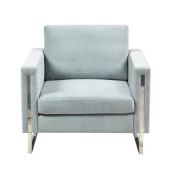 Kirkland's Home Accent Chairs-Light Velvet And Chrome Accent Chair