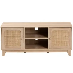 Kirkland's Home Tv Stands & Media Consoles-Light Wood And Cane Accent Tv Stand