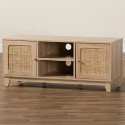 Kirkland's Home Tv Stands & Media Consoles-Light Wood And Cane Accent Tv Stand