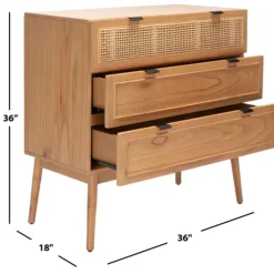 Kirkland's Home Dressers & Chests-Light Wood And Cane 3-Drawer Chest
