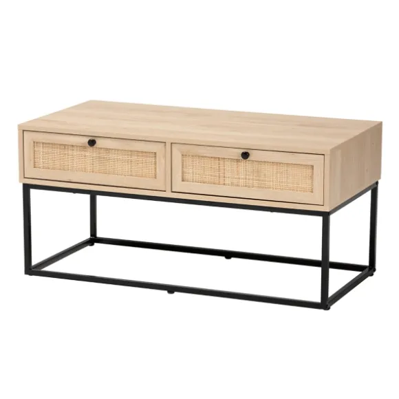 Kirkland's Home Coffee Tables-Light Wood And Rat 2-Drawer Coffee Table