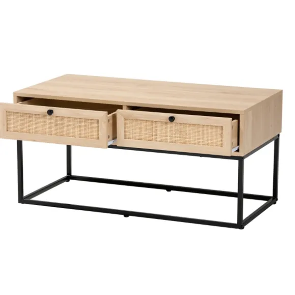 Kirkland's Home Coffee Tables-Light Wood And Rat 2-Drawer Coffee Table