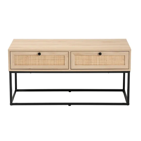 Kirkland's Home Coffee Tables-Light Wood And Rat 2-Drawer Coffee Table