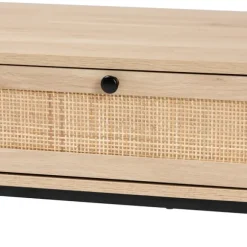 Kirkland's Home Coffee Tables-Light Wood And Rat 2-Drawer Coffee Table
