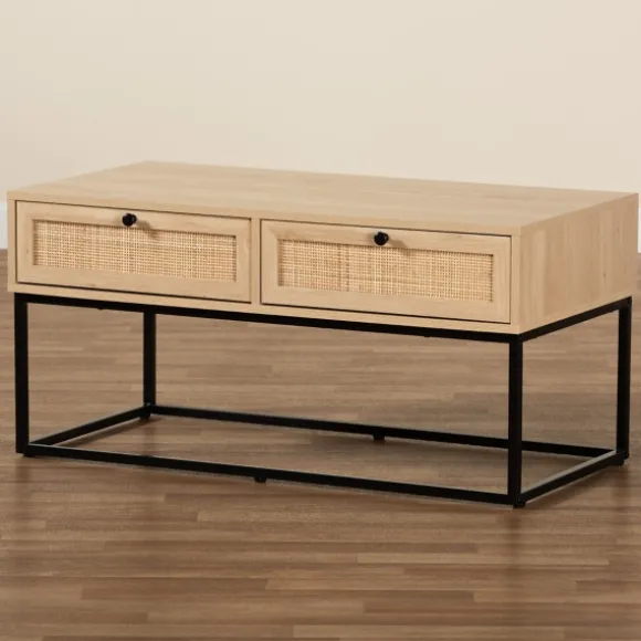 Kirkland's Home Coffee Tables-Light Wood And Rat 2-Drawer Coffee Table