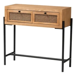 Kirkland's Home Console Tables-Light Wood And Rattan 2-Drawer Console Table