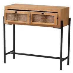 Kirkland's Home Console Tables-Light Wood And Rattan 2-Drawer Console Table