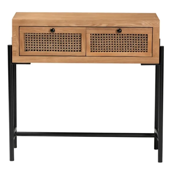 Kirkland's Home Console Tables-Light Wood And Rattan 2-Drawer Console Table