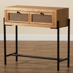 Kirkland's Home Console Tables-Light Wood And Rattan 2-Drawer Console Table