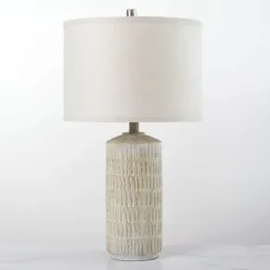 Kirkland's Home Table Lamps-Line Textured Whitewash Table Lamp