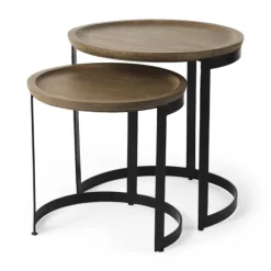 Kirkland's Home Accent & End Tables-Lipped Mango Wood Nesting Accent Tables, Set Of 2