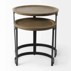 Kirkland's Home Accent & End Tables-Lipped Mango Wood Nesting Accent Tables, Set Of 2