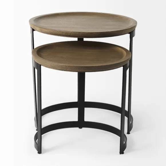 Kirkland's Home Accent & End Tables-Lipped Mango Wood Nesting Accent Tables, Set Of 2