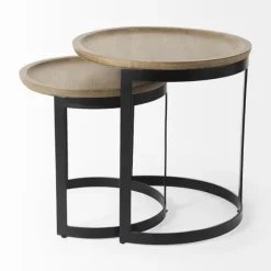 Kirkland's Home Accent & End Tables-Lipped Mango Wood Nesting Accent Tables, Set Of 2