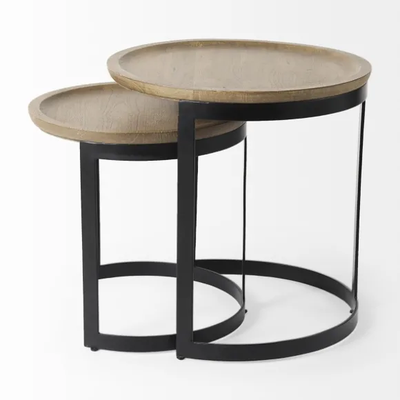 Kirkland's Home Accent & End Tables-Lipped Mango Wood Nesting Accent Tables, Set Of 2