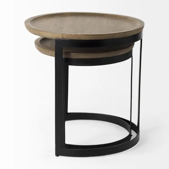 Kirkland's Home Accent & End Tables-Lipped Mango Wood Nesting Accent Tables, Set Of 2